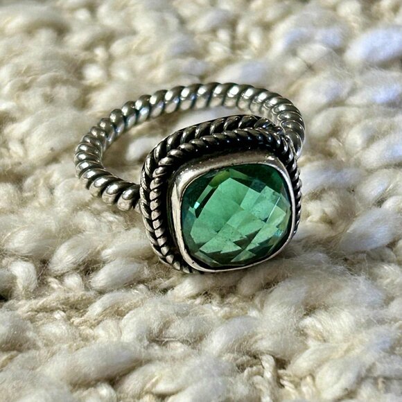 Vintage Sterling Silver Ring With Checkerboard Cut Green Quartz - Picture 1 of 4